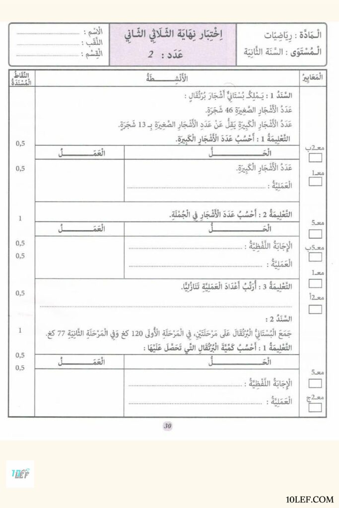 رياضيات سنة ثانية الثلاثي الثاني