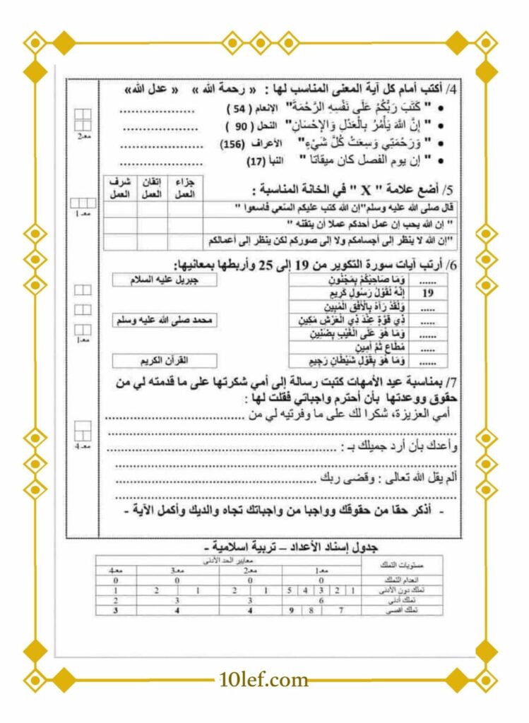 امتحانات تربية إسلامية سنة سادسة