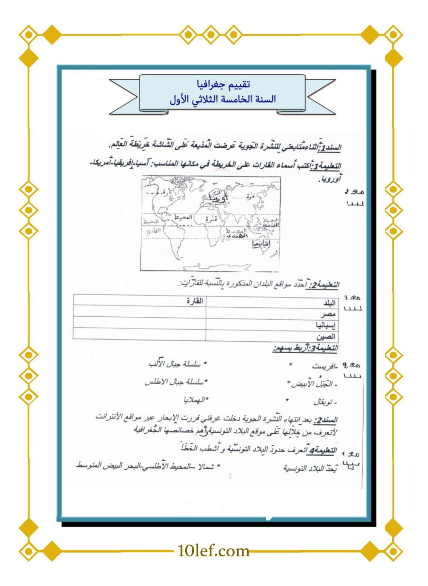 امتحانات جغرافيا سنة خامسة الثلاثي الأول