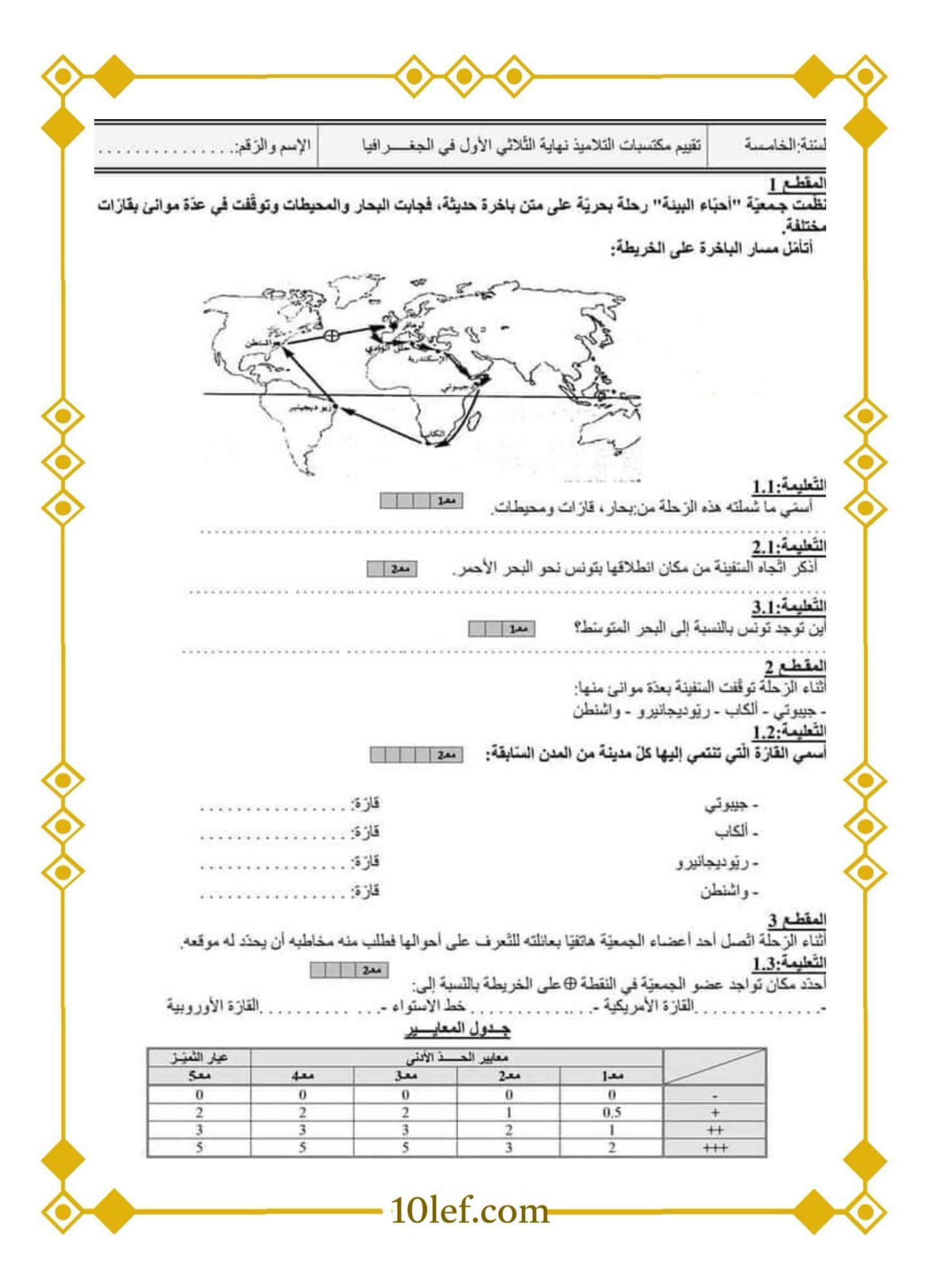 امتحان جغرافيا سنة خامسة الثلاثي الاول