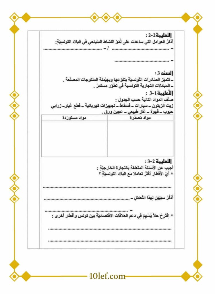 امتحان جغرافيا سنة سادسة