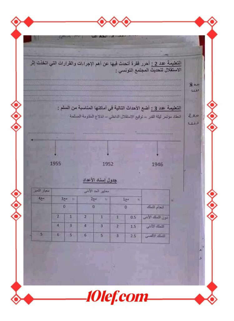 امتحان تاريخ سنة سادسة