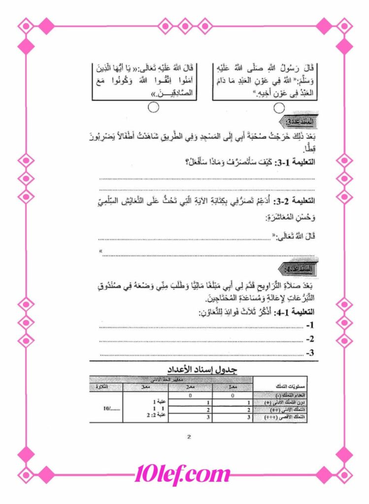 تربية إسلامية سنة ثانية الثلاثي الثالث تعليم أساسي
