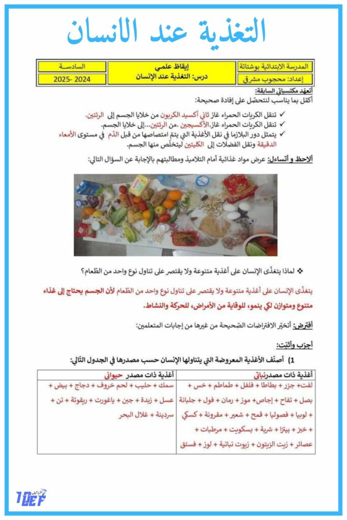 اصلاح تمارين التغذية عند الانسان