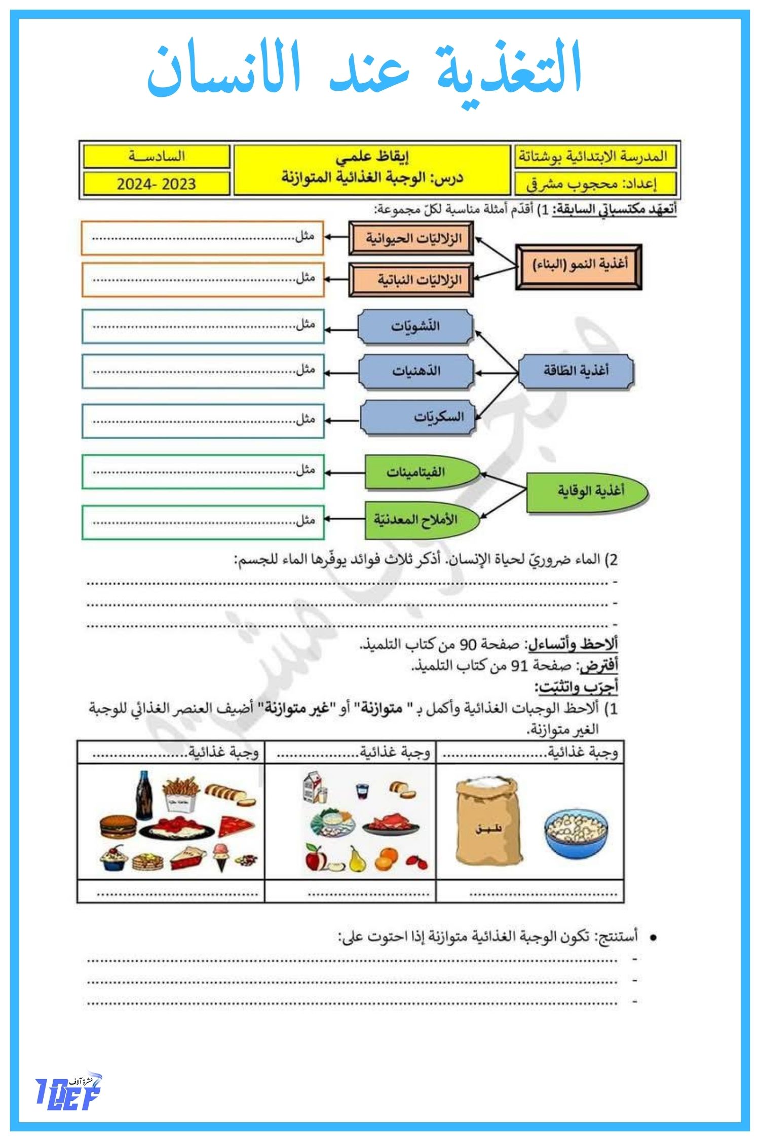تمارين حول الوجبة الغذائية المتوازنة