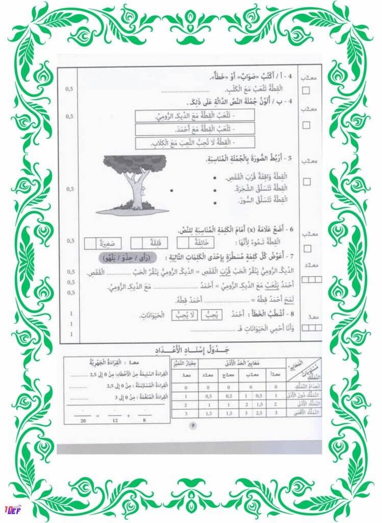 امتحان قراءة سنة أولى
