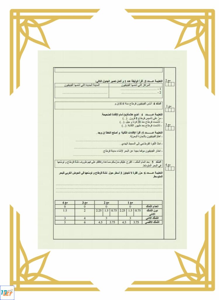 امتحان تاريخ سنة خامسة ثلاثي الاول