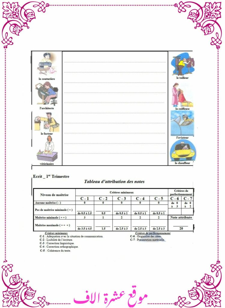 انتاج كتابي فرنسية سنة سادسة الثلاثي الأول