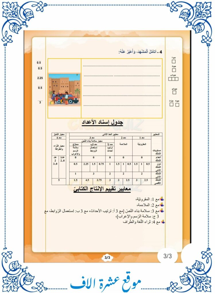 امتحان انتاج كتابي سنة ثانية ثلاثي اول